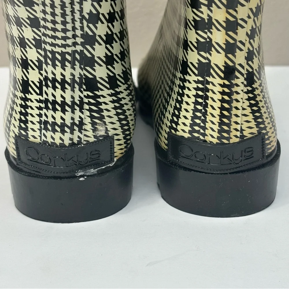 Corkys Houndstooth Rain Boots Size 6 Right Boot /Yellow Discoloration Work Boots